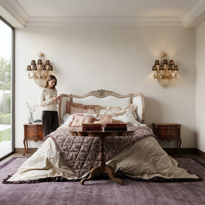 Cama clásica cama doble Chesterfield muebles de lujo Mobiliario italiano