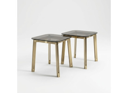 Mesa auxiliar vintage de metal y cristal de material real para sala de estar.