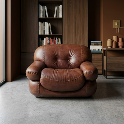Sillón de cuero vintage sala de estar Cuero real Tapizado Televisión Muebles italianos Nuevos