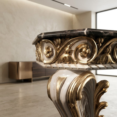 Mesa de centro de diseño con tapa de mármol en estilo clásico