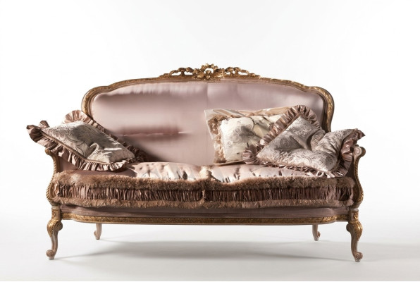 Sofá de 2 plazas de madera con tapizado, muebles de sofá de diseño italiano nuevos.