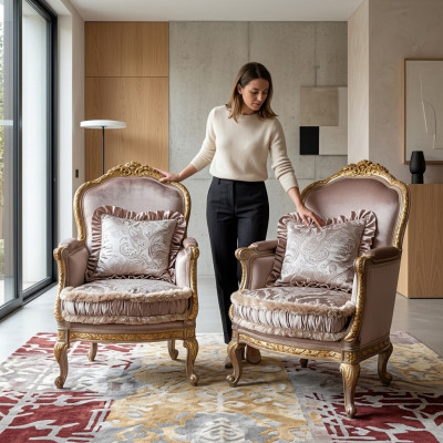 Silla Sillón Silla de lectura Sillón de orejas Sofá de lujo Tapizado Muebles italianos