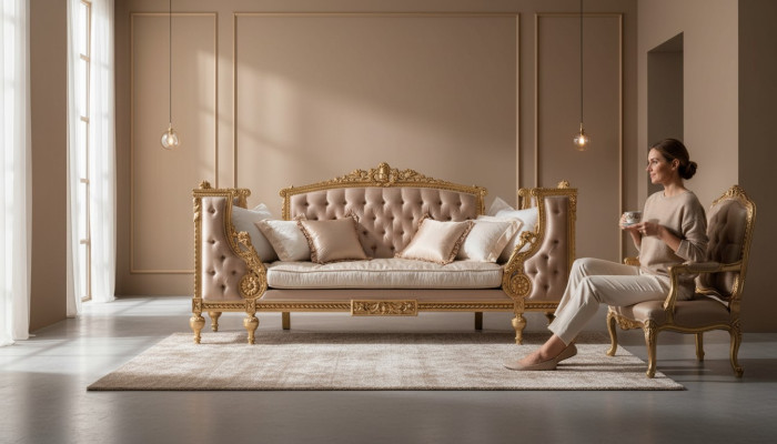 Sofá de tres plazas sofá tapizado Chesterfield Barroco Rococó Estilo antiguo Nuevo