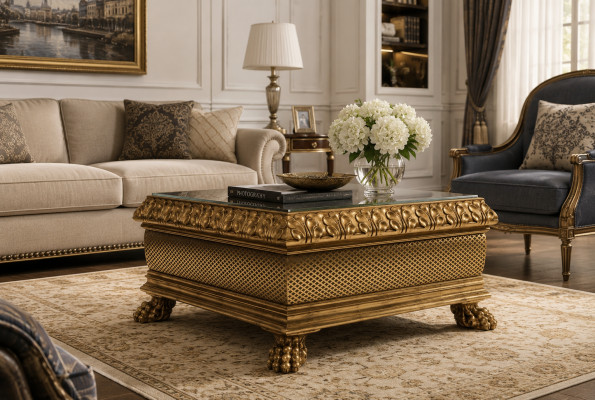 Mesa de centro de diseño Muebles Estilo Barroco Madera Mesa italiana Mesas Mesas de centro