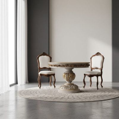 Mesa de comedor Mesas Redondo Muebles Mesa de comedor Lujo Redondo Mesa Madera maciza Italia Barroco