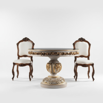 Mesa de comedor Mesas Redondo Muebles Mesa de comedor Lujo Redondo Mesa Madera maciza Italia Barroco