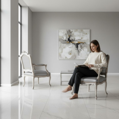 Sillón clásico barroco rococó italiano de madera de una plaza nuevo