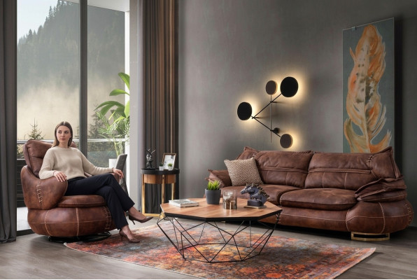 Lujo US Western Conjunto de sofás Sofá Loft Muebles 3 + 1 Plaza Sofá Sillón 2 piezas. Nuevo