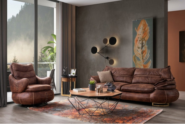 Lujo US Western Conjunto de sofás Sofá Loft Muebles 3 + 1 Plaza Sofá Sillón 2 piezas. Nuevo