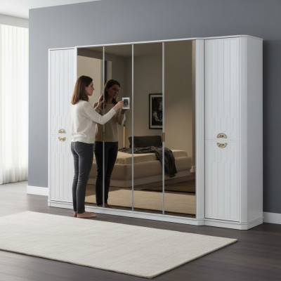 Armario con espejo, muebles de madera, armarios de Italia para dormitorio.