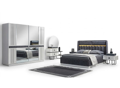 Schlafzimmer Möbel Set Bett Nachttisch Kommode Spiegel Kleiderschrank Luxus 5tlg