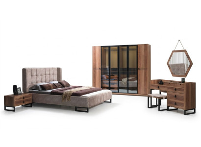 Juego de dormitorio de 5 piezas. Cama de lujo 2 mesitas de noche Cómoda Armario de madera Nuevo