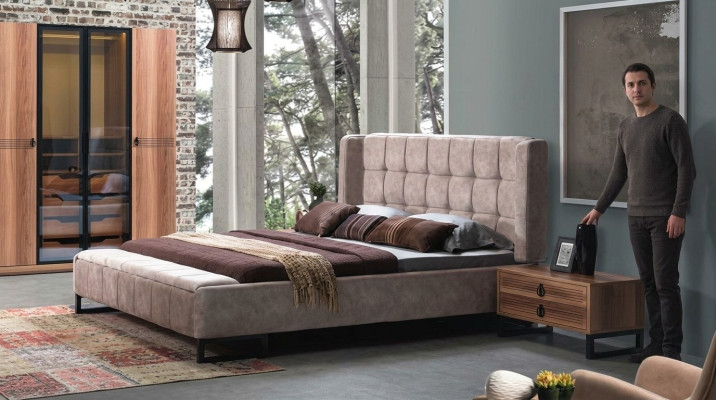 Cama cama doble camas muebles mobiliario dormitorio diseño tela
