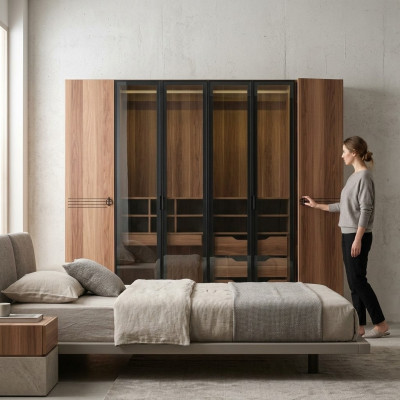Armario de lujo Muebles del dormitorio Armarios con puertas de cristal