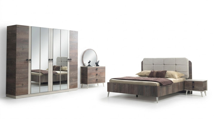 Dormitorio completo Cama Banco Tocador Armario Mesita de noche 5 piezas.