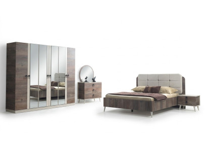 Dormitorio completo Cama Banco Tocador Armario Mesita de noche 5 piezas.