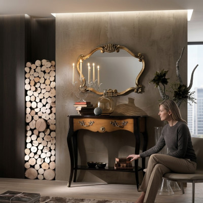 Mesa consola muebles estilo barroco espejo madera italiano mesas grupo de 2 piezas.