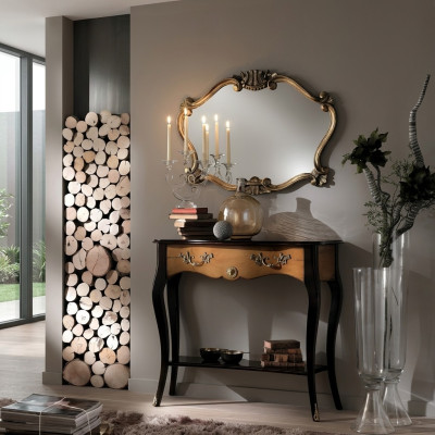 Mesa consola muebles estilo barroco espejo madera italiano mesas grupo de 2 piezas.