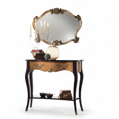Mesa consola muebles estilo barroco espejo madera italiano mesas grupo de 2 piezas.