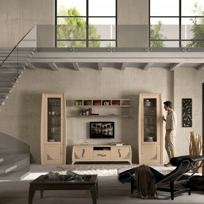 Conjunto de paredes de salón, vitrina, cómoda para TV, estantes de pared, cómodas, armario de madera, muebles de 5 piezas.