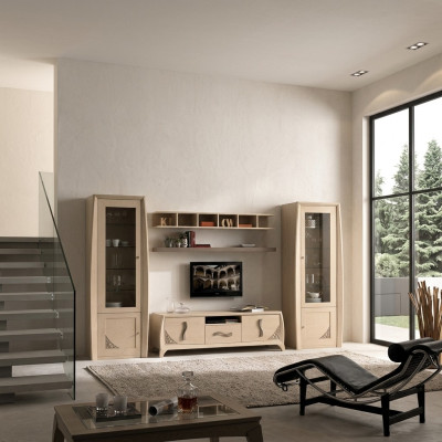 Conjunto de paredes de salón, vitrina, cómoda para TV, estantes de pared, cómodas, armario de madera, muebles de 5 piezas.