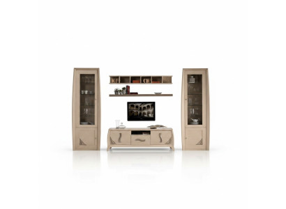 Conjunto de paredes de salón, vitrina, cómoda para TV, estantes de pared, cómodas, armario de madera, muebles de 5 piezas.