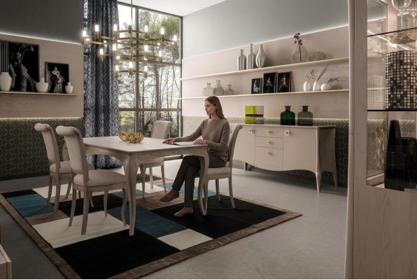 Conjunto clásico de comedor, mesa, silla, cómoda, conjunto de comedor, sillas 6 piezas.