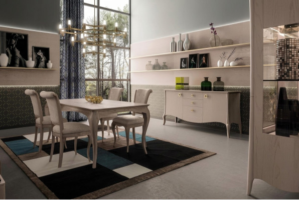 Conjunto clásico de comedor, mesa, silla, cómoda, conjunto de comedor, sillas 6 piezas.
