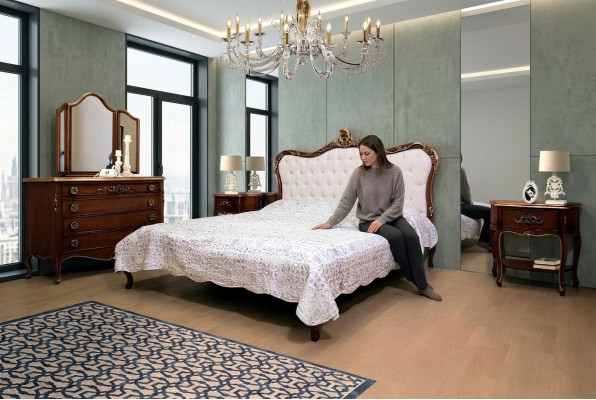 Diseño de dormitorio, muebles clásicos de lujo, cama moderna, conjunto de 2 camas, 4 piezas.