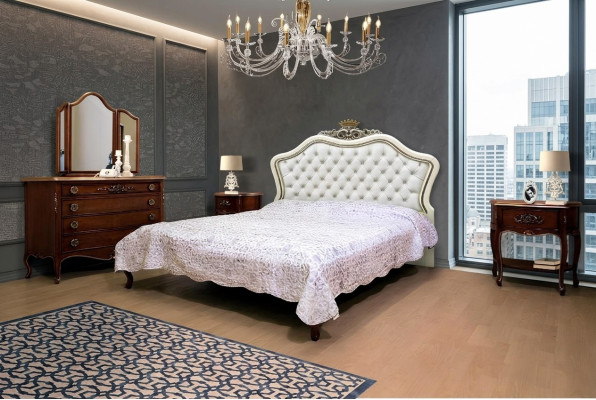 Conjunto completo de 4 piezas para dormitorio Diseño moderno y lujoso Cama 2 mesitas de noche Cómoda