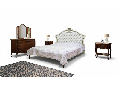 Conjunto completo de 4 piezas para dormitorio Diseño moderno y lujoso Cama 2 mesitas de noche Cómoda