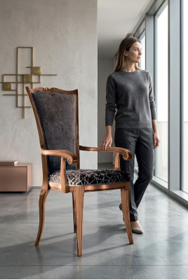 Silla de comedor Art déco con reposabrazos, sillas de comedor de diseño en textil de lujo.