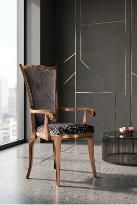 Silla de comedor Art déco con reposabrazos, sillas de comedor de diseño en textil de lujo.