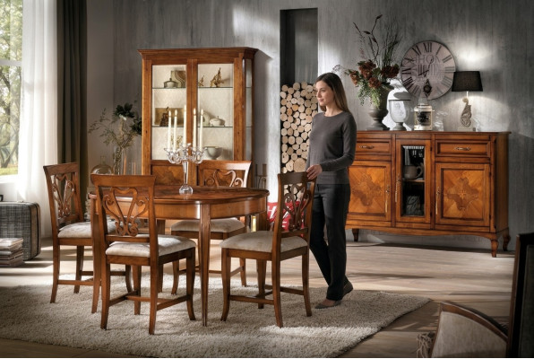 Juego de comedor Conjunto de sillas 4x Vitrina Grupo de comedor Vitrinas 7 piezas Cómoda
