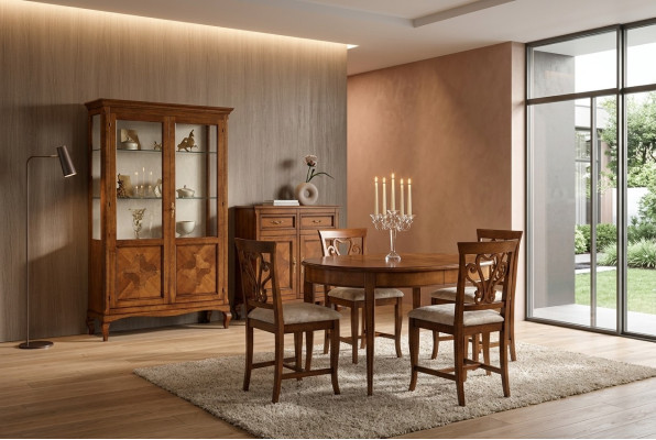 Juego de comedor Conjunto de sillas 4x Vitrina Grupo de comedor Vitrinas 7 piezas Cómoda