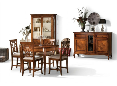 Juego de comedor Conjunto de sillas 4x Vitrina Grupo de comedor Vitrinas 7 piezas Cómoda