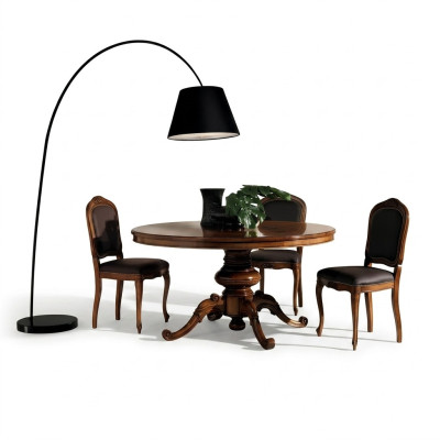 Mesa de comedor redonda de lujo en madera maciza de Italia.