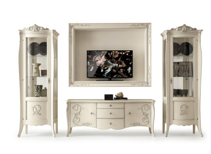 Juego de sala de estar de 4 piezas: vitrina de TV, aparador de TV, armario y mesa de sala de estar de madera.
