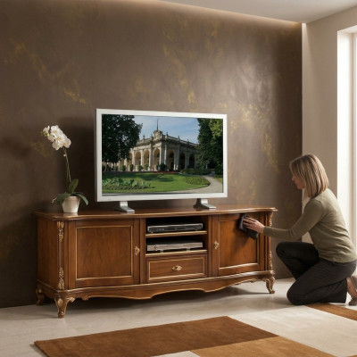 Mueble de TV RTV para salón, diseño de estantería de madera marrón, estantes, bajo italiano, nuevo.