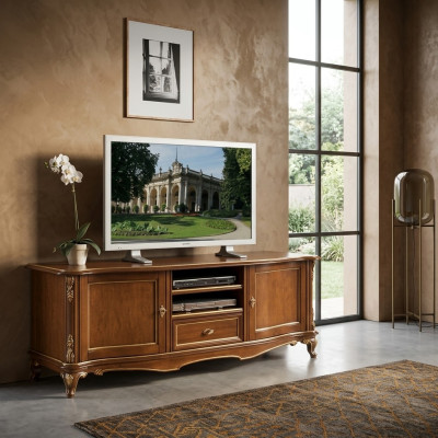 Mueble de TV RTV para salón, diseño de estantería de madera marrón, estantes, bajo italiano, nuevo.