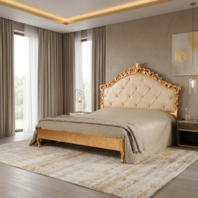 Nueva cama doble Chesterfield de lujo con cabecero tallado
