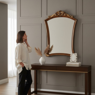 Espejo de diseño clásico italiano Espejo de pared de madera Stand Wall Italia Nuevo