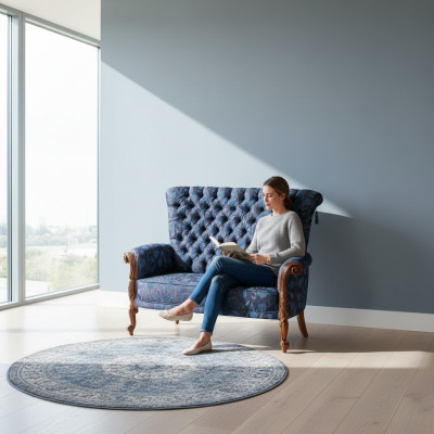 Sillón italiano con diseño de tapicería en textil de una plaza, sofá con tapizado de un asiento.