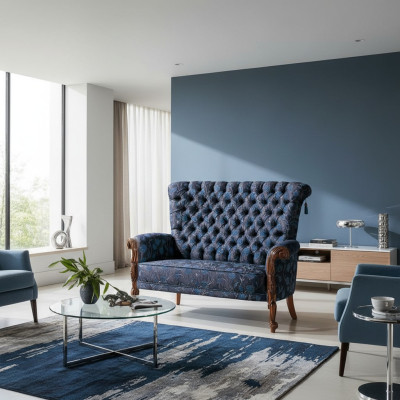 Sillón italiano con diseño de tapicería en textil de una plaza, sofá con tapizado de un asiento.