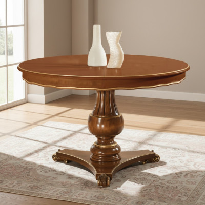Mesa redonda de lujo de madera maciza en Italia, mesas de comedor redondas, mesa de comedor nueva.