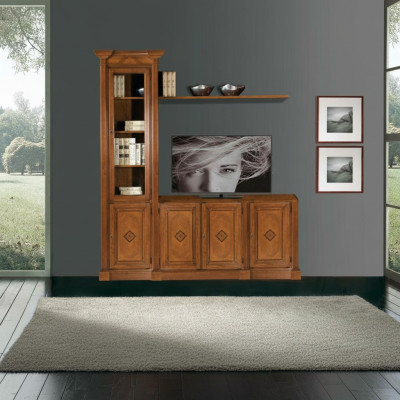 Mueble de salón de madera con vitrina, mueble de TV, paredes de armario, diseño moderno.