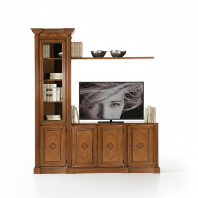 Mueble de salón de madera con vitrina, mueble de TV, paredes de armario, diseño moderno.