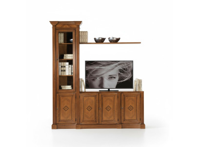 Mueble de salón de madera con vitrina, mueble de TV, paredes de armario, diseño moderno.