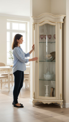Masivo armario de vidrio de vitrina de madera real, muebles de sala de estar de vitrina de madera real