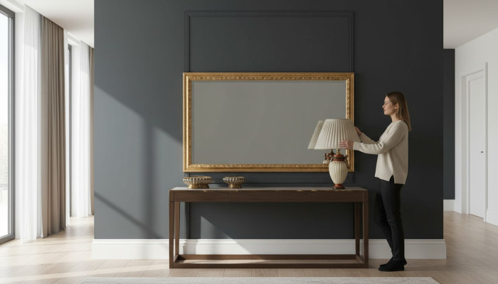 Espejo de diseño clásico italiano, muebles espejo de pared de madera dorada, muebles nuevos.